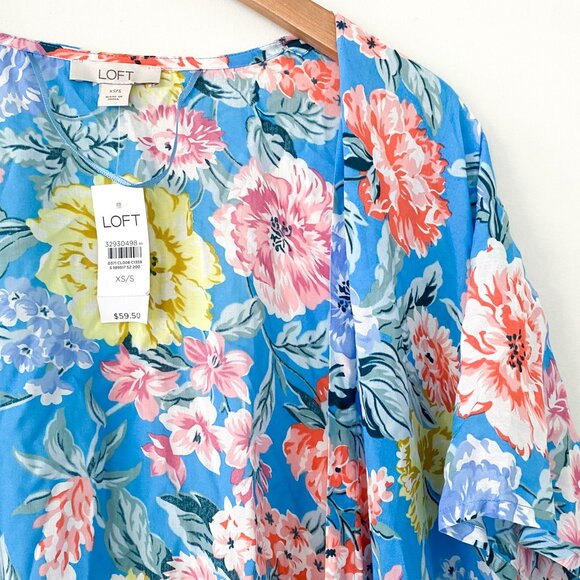 NWT LOFT Blue Multi Floral Kimono – Size XS/Small Cottage Floral Romantic‎ - Picture 4 of 7